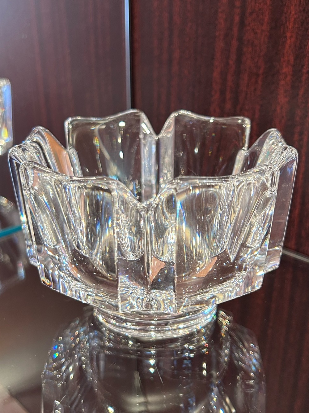 Clear Glass Crystal Bowl - Faceted Decorative Dish
